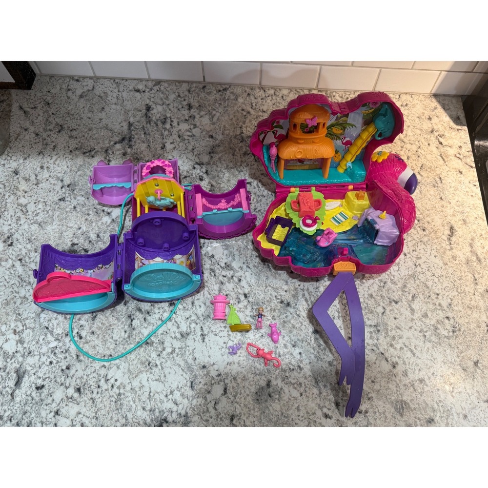 Polly Pocket Playset Bundle Kids OS Pink Purple Excellent Flamingo Unicorn Cake